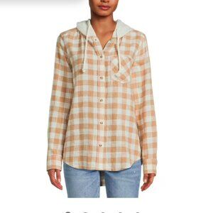 Time and Tru Women's Button Down Hooded Flannel Shirt size S 4-6 New